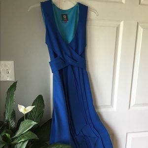 Vince Camuto royal blue pleated sleeveless dress